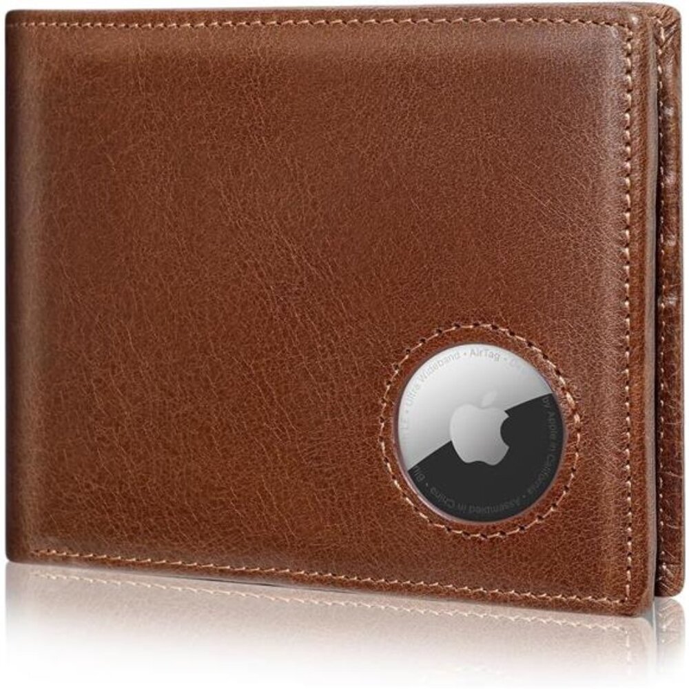 Mens Wallet with AirTag holder,Genuine Leather Bifold Wallets for Men RFID